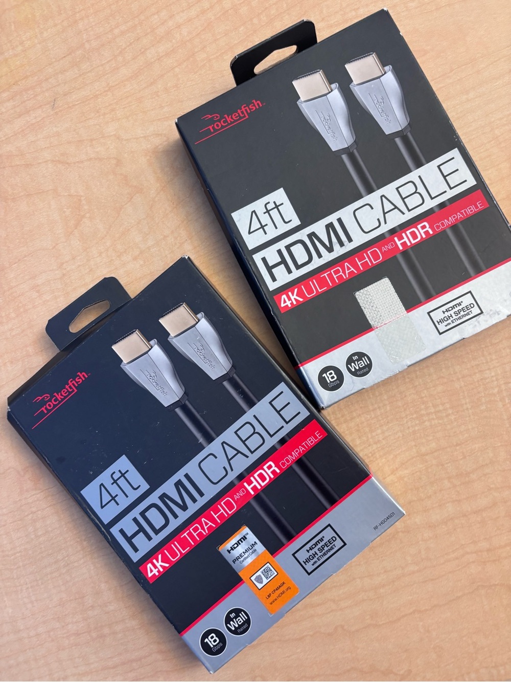 Rocketfish 4 ft 4K HDMI Cables – New in Box (2 Available)